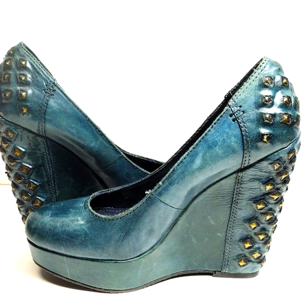 Calvin Klein Jeans Hillary Leather Blue Steel Mary Jane's l Studded l Size 7.5